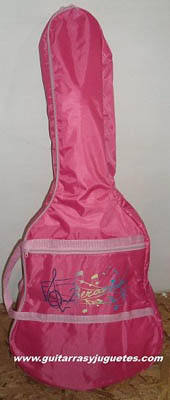 funda economica color rosa con notas para guitarra
